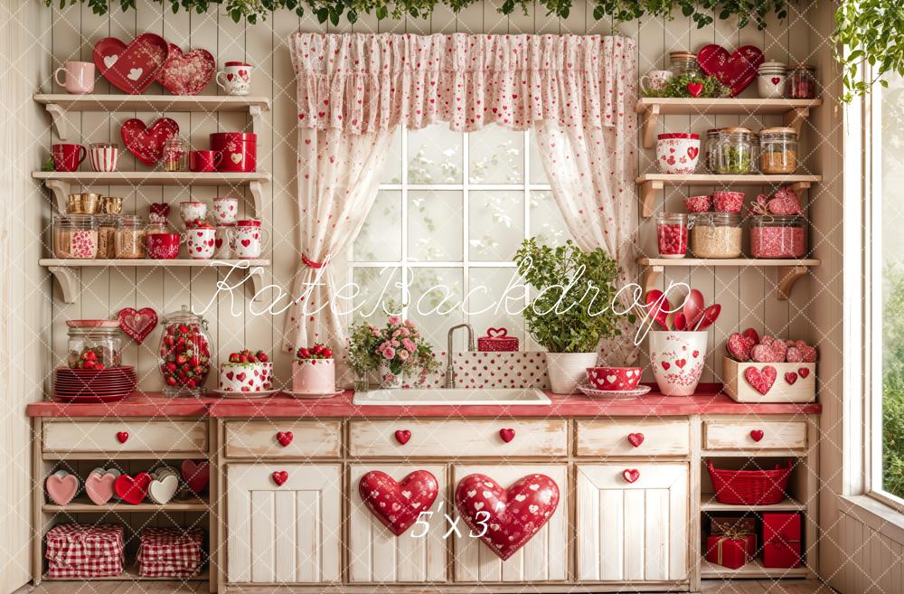 Kate Valentine's Day Kitchen Red Heart Cake Backdrop Designed by Emetselch - Kate Backdrop AU