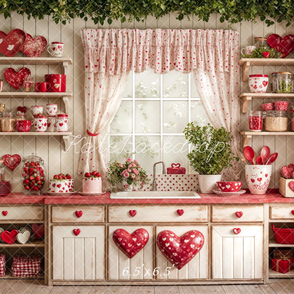 Kate Valentine's Day Kitchen Red Heart Cake Backdrop Designed by Emetselch - Kate Backdrop AU