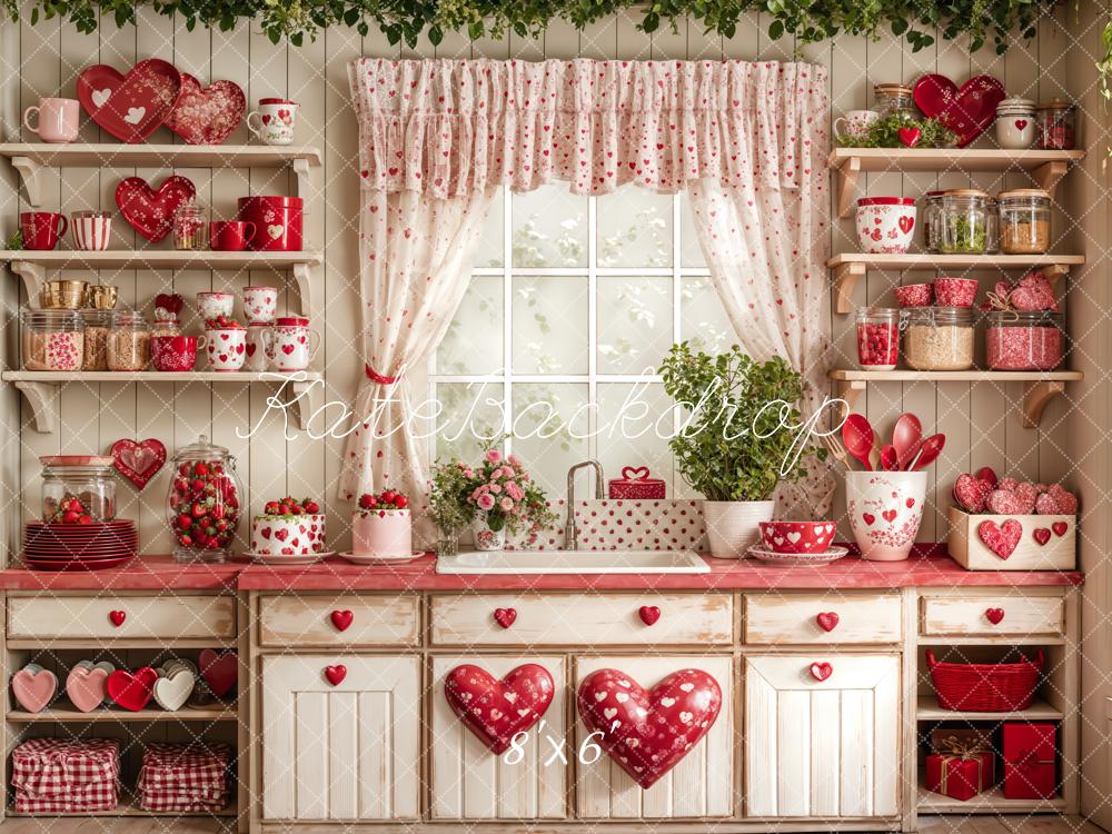 Kate Valentine's Day Kitchen Red Heart Cake Backdrop Designed by Emetselch - Kate Backdrop AU