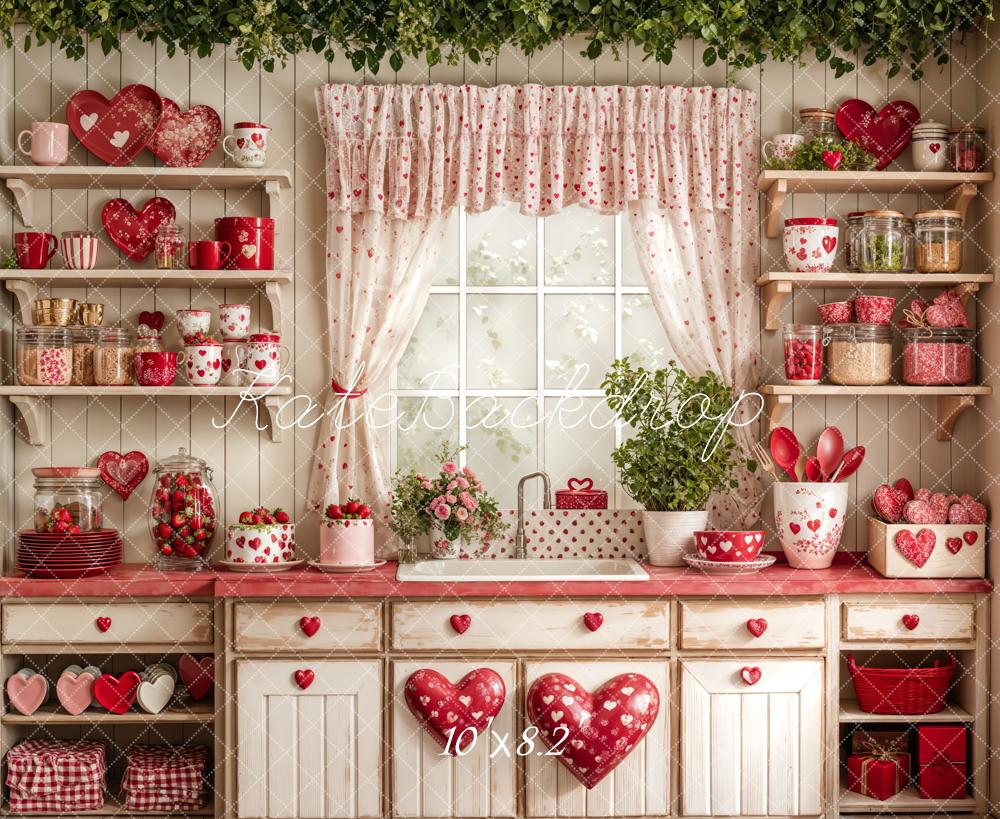 Kate Valentine's Day Kitchen Red Heart Cake Backdrop Designed by Emetselch - Kate Backdrop AU