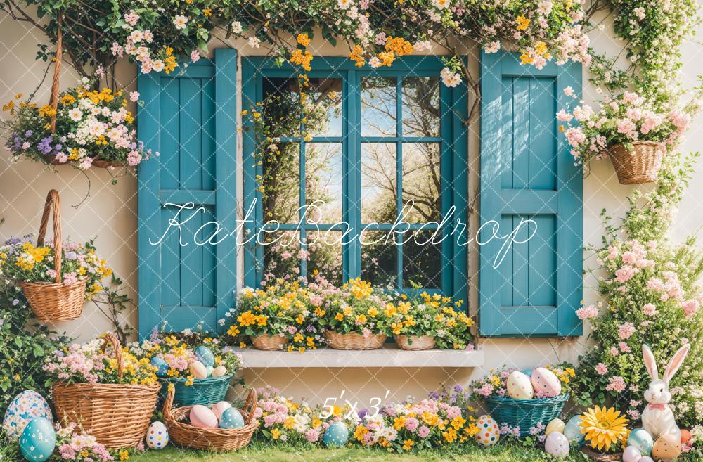 Kate Easter Backdrop Bunny Floral Blue Window Designed by Emetselch