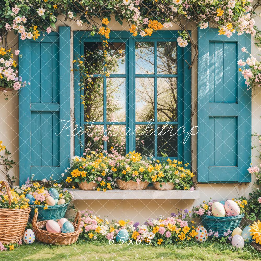 Kate Easter Backdrop Bunny Floral Blue Window Designed by Emetselch