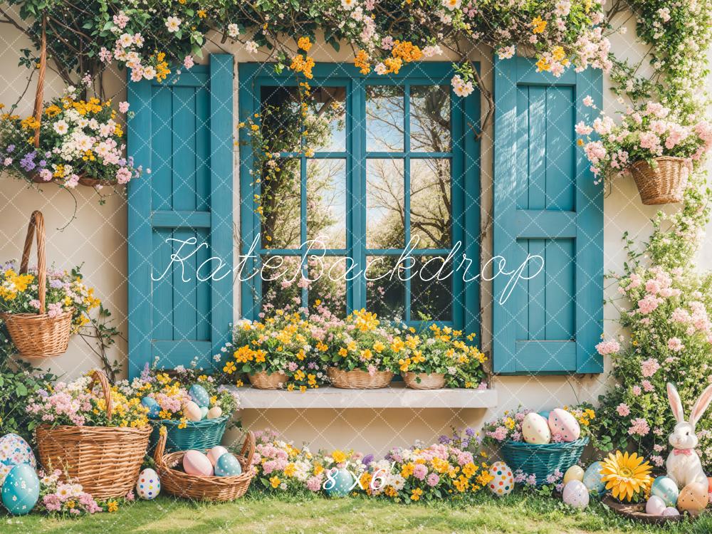 Kate Easter Backdrop Bunny Floral Blue Window Designed by Emetselch