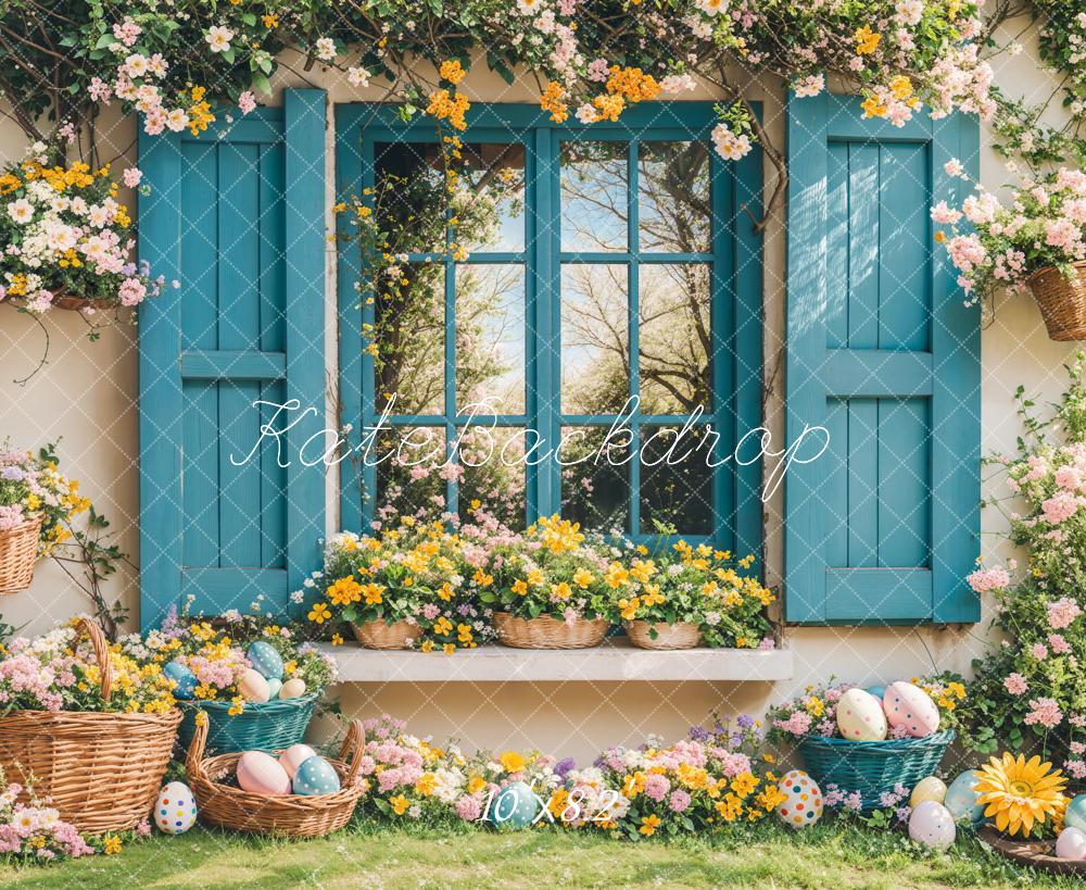 Kate Easter Backdrop Bunny Floral Blue Window Designed by Emetselch