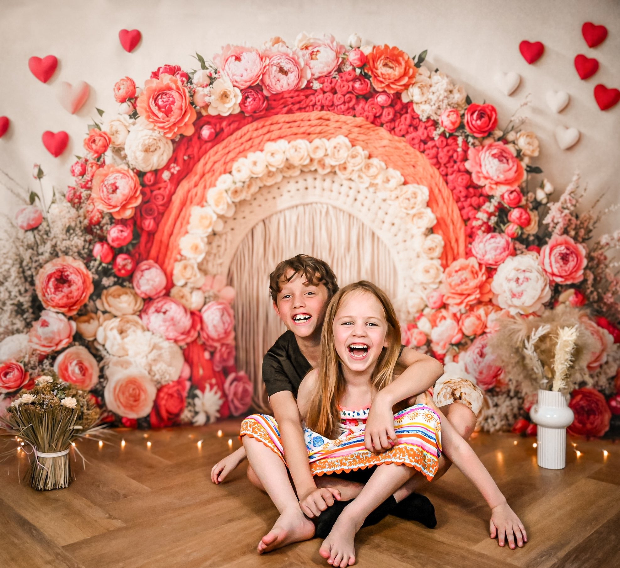 Kate Boho Floral Arch Heart Pink Backdrop Designed by Emetselch - Kate Backdrop AU