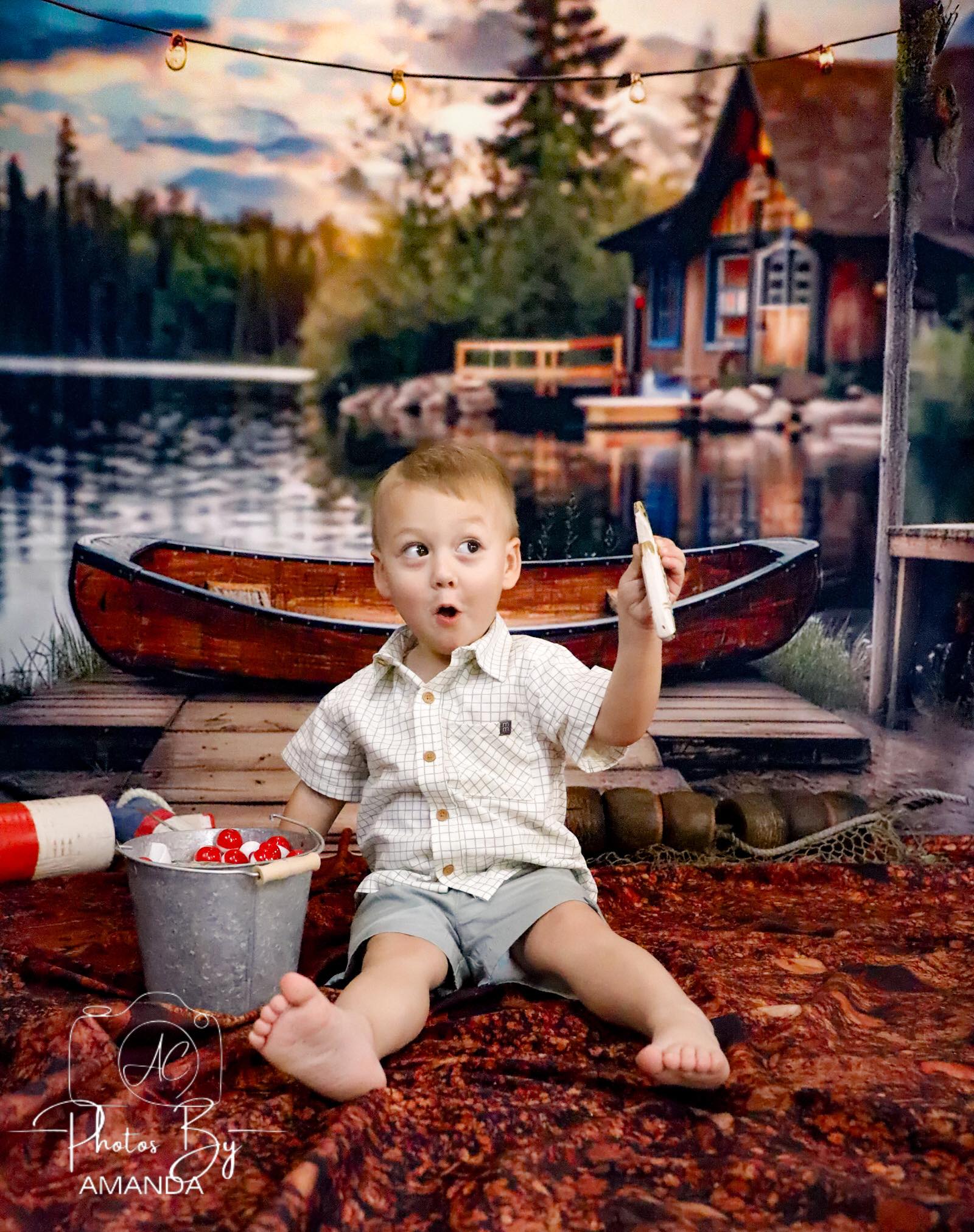 Kate Canoe Dock Lake Forest Cabin Backdrop Designed by Lidia Redekopp