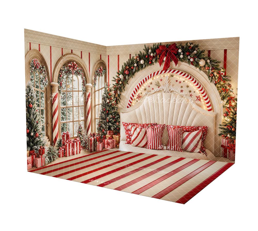 Kate Christmas Gift Window Headboard Candy Style Room Set(8ftx8ft&10ftx8ft&8ftx10ft) - Kate Backdrop AU