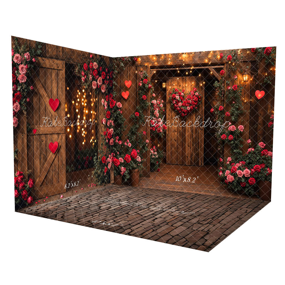 Kate Valentine's Day Wooden Door Rose Heart Room Set - Kate Backdrop AU