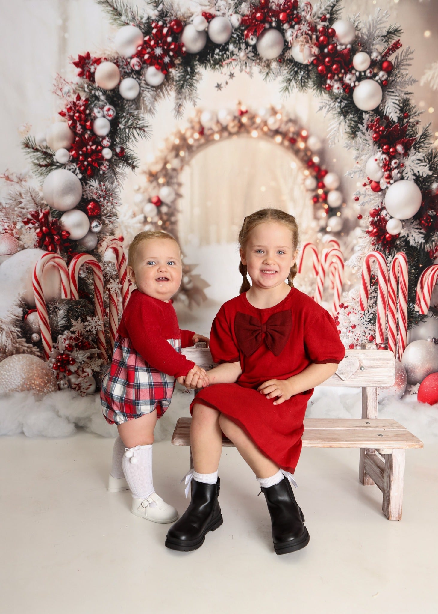 Kate Christmas Candy Cane Arch Snow Backdrop Designed by Emetselch - Kate Backdrop AU