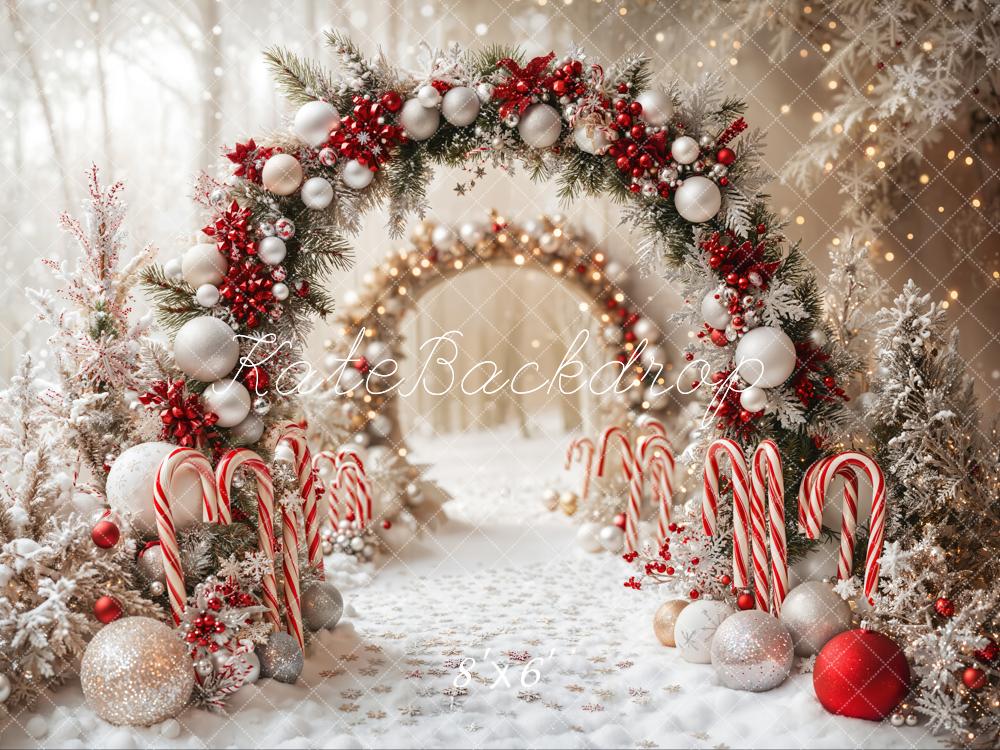 Kate Christmas Candy Cane Arch Snow Backdrop Designed by Emetselch - Kate Backdrop AU