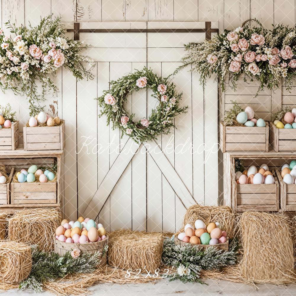 Kate Easter Floral Egg Farmhouse Backdrop Designed by Emetselch - Kate Backdrop AU
