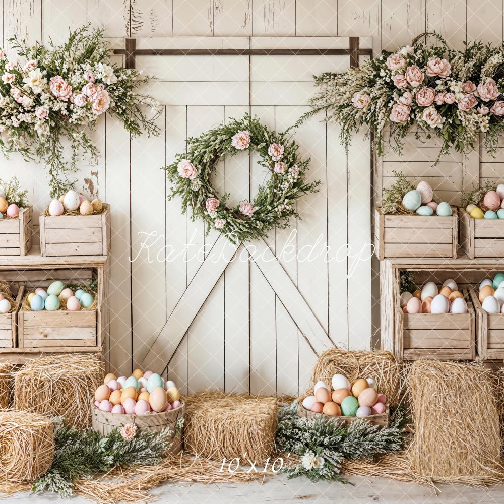 Kate Easter Floral Egg Farmhouse Backdrop Designed by Emetselch - Kate Backdrop AU