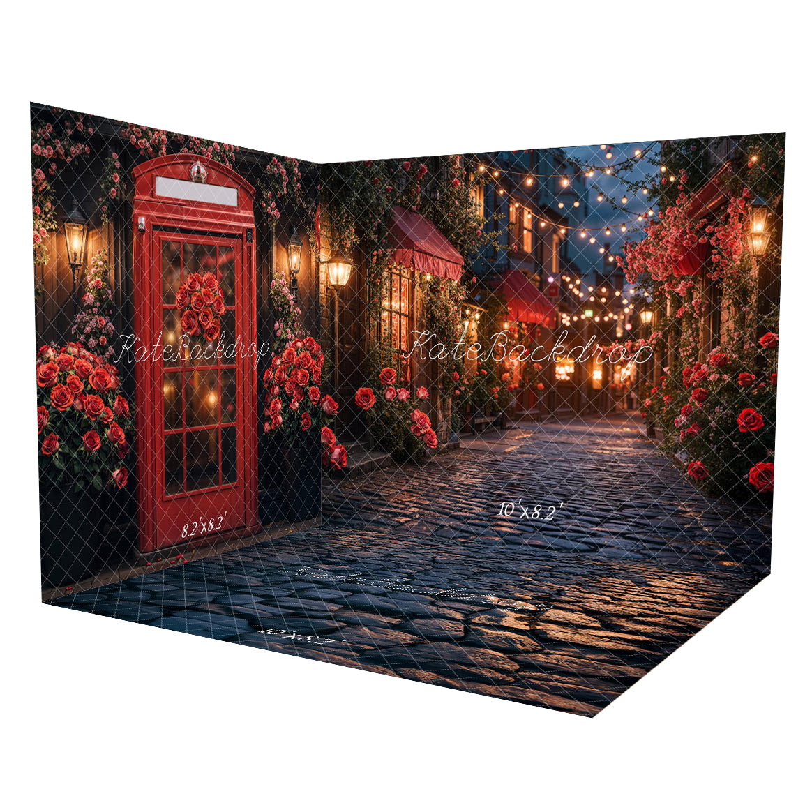 Kate Valentine's Day Red Rose Street Room Set(8ftx8ft&10ftx8ft&8ftx10ft) - Kate Backdrop AU