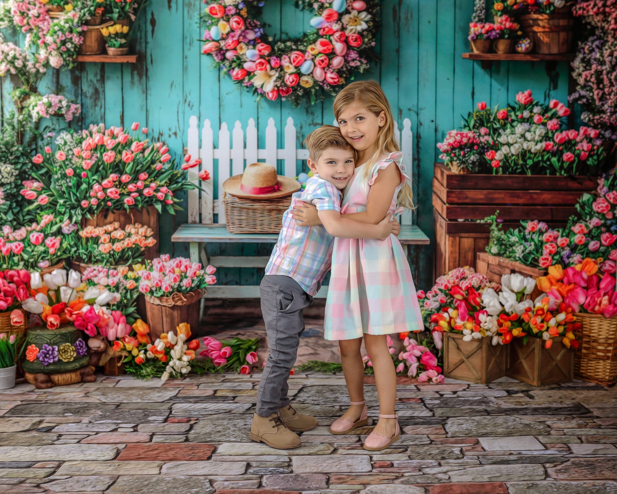 Kate Spring Floral Easter Wreath Backdrop Designed by Emetselch - Kate Backdrop AU