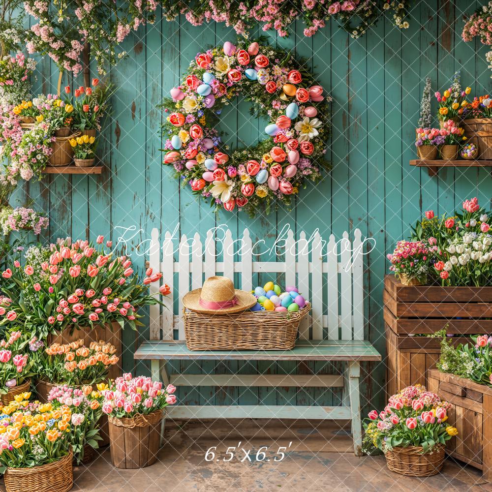 Kate Spring Floral Easter Wreath Backdrop Designed by Emetselch - Kate Backdrop AU