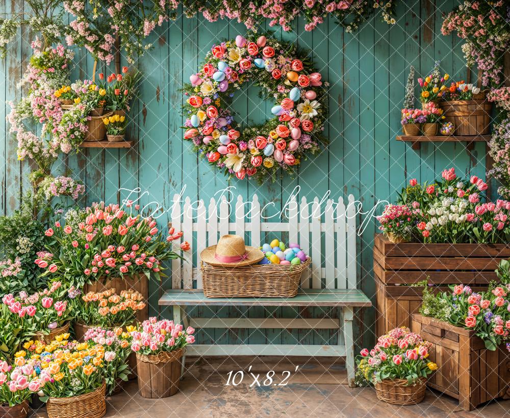 Kate Spring Floral Easter Wreath Backdrop Designed by Emetselch - Kate Backdrop AU