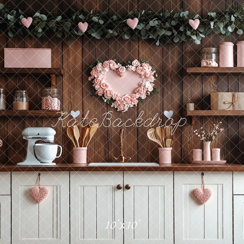 Kate Valentine's Day Pink Kitchen Hearts Backdrop Designed by Patty Roberts - Kate Backdrop AU