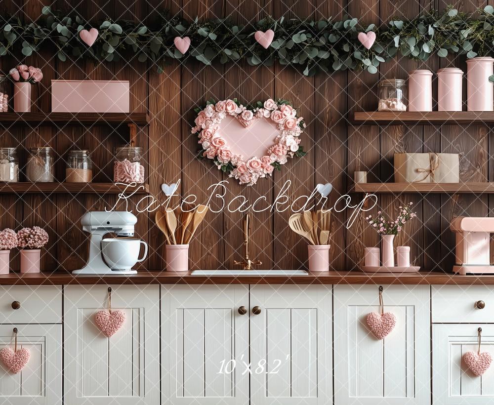 Kate Valentine's Day Pink Kitchen Hearts Backdrop Designed by Patty Roberts - Kate Backdrop AU