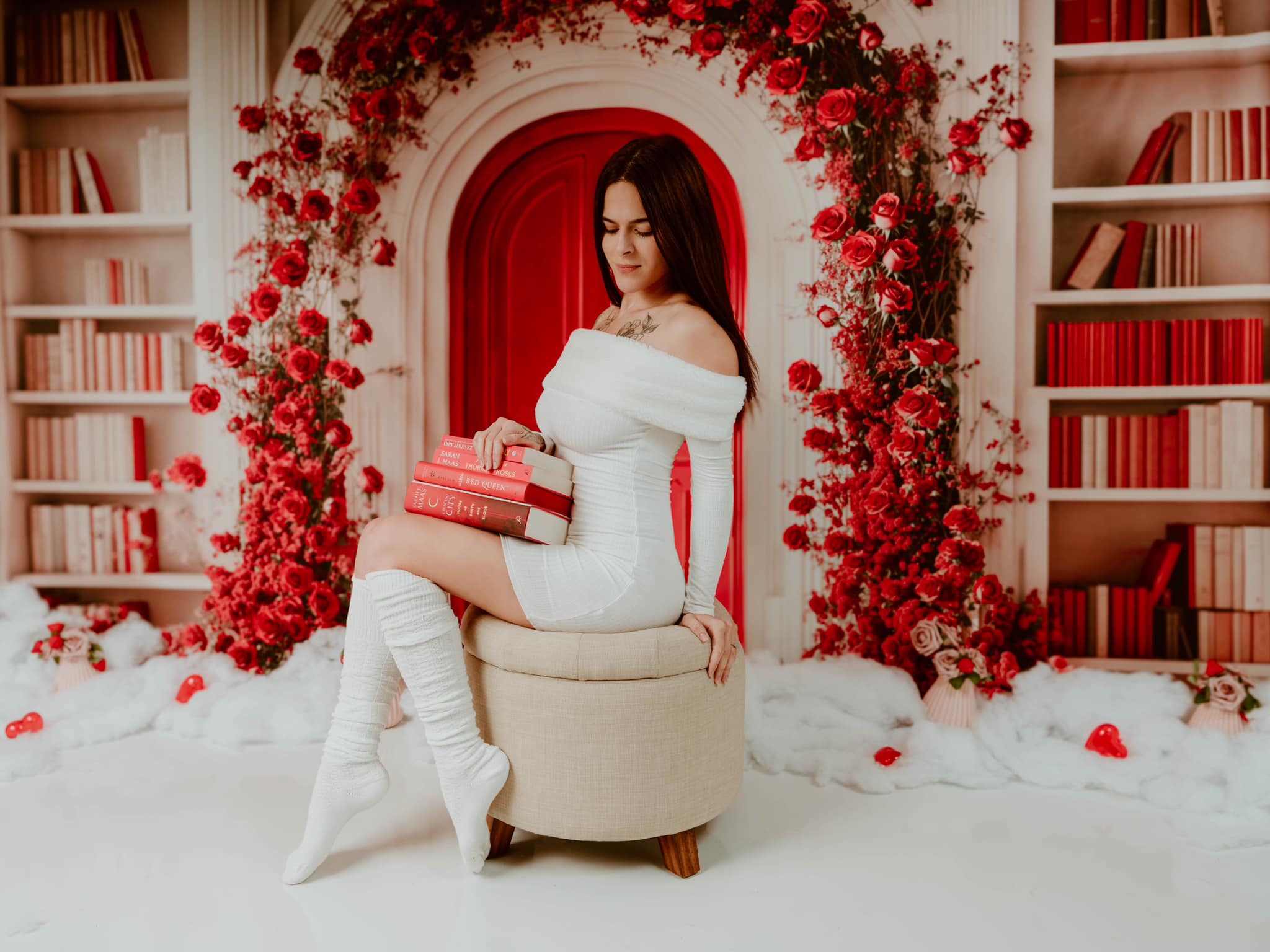 Kate Valentine's Day Book Arch Flowers Backdrop Designed by Chain Photography