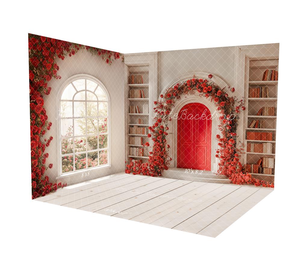 Kate Valentine's Day Indoor Book Rose Arch Room Set(8ftx8ft&10ftx8ft&8ftx10ft) - Kate Backdrop AU