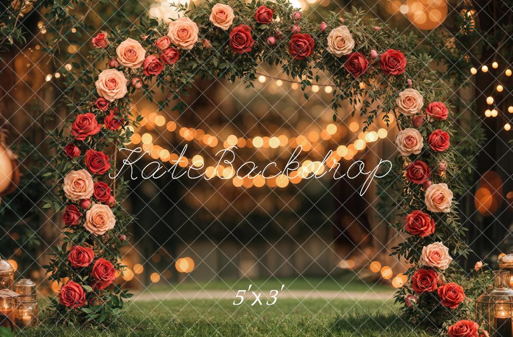 Kate Valentine's Day Flower Arch Backdrop Grassland Designed by Emetselch - Kate Backdrop AU