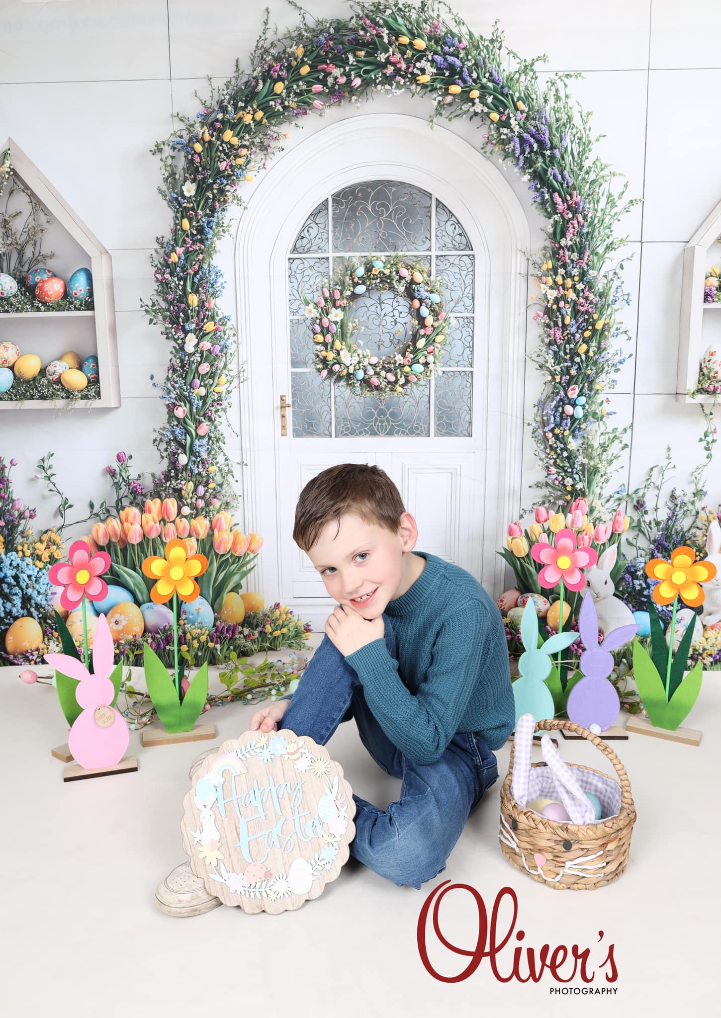 Kate White Easter Eggs Bunny Flower Arch Backdrop Designed by Emetselch