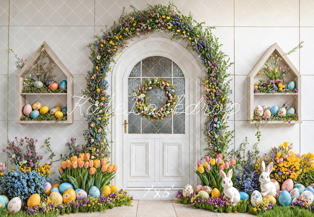 Kate White Easter Eggs Bunny Flower Arch Backdrop Designed by Emetselch