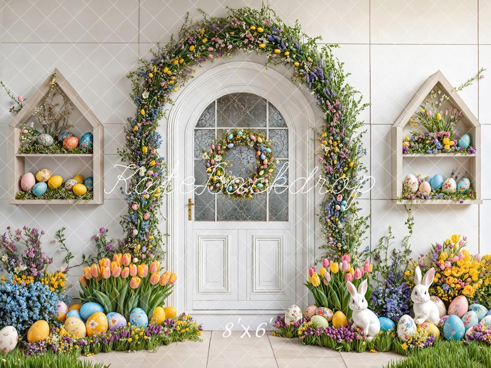 Kate White Easter Eggs Bunny Flower Arch Backdrop Designed by Emetselch