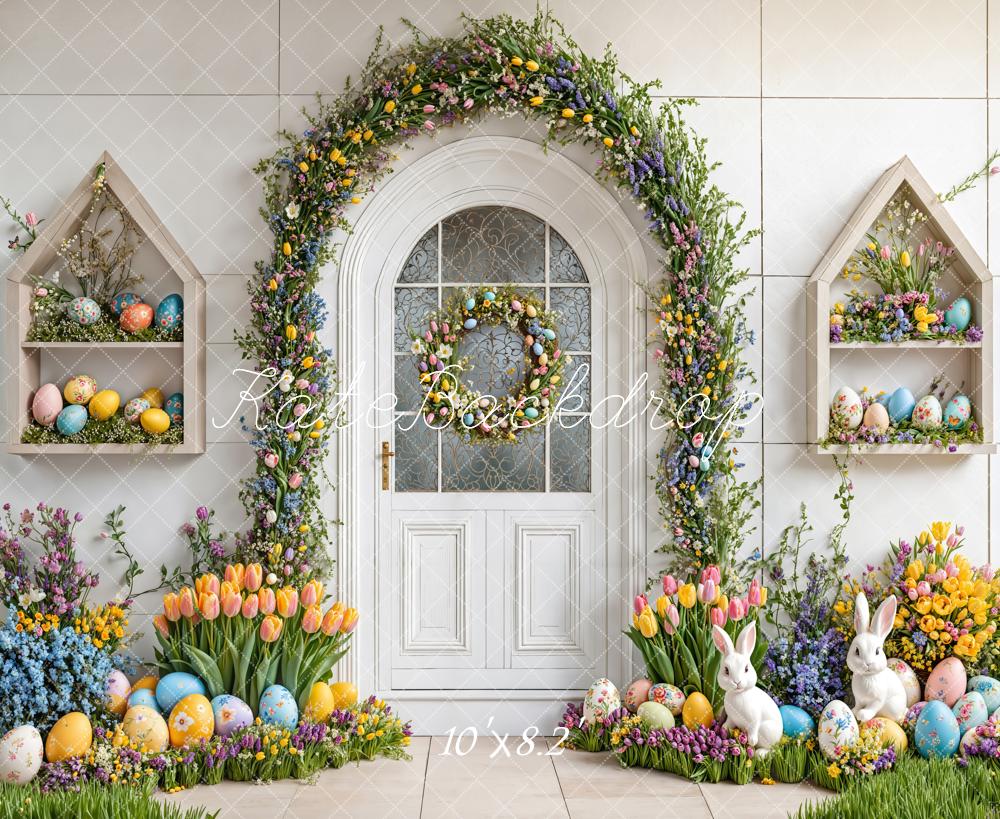 Kate White Easter Eggs Bunny Flower Arch Backdrop Designed by Emetselch