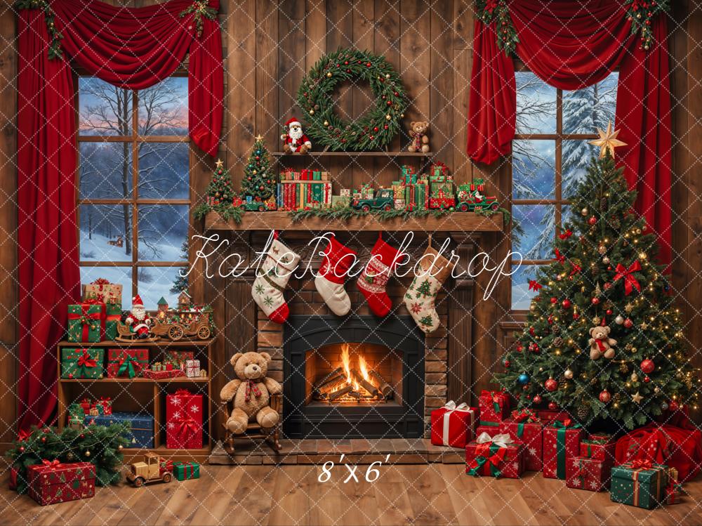 Kate Christmas Fireplace Tree Stockings Presents Backdrop Designed by Emetselch
