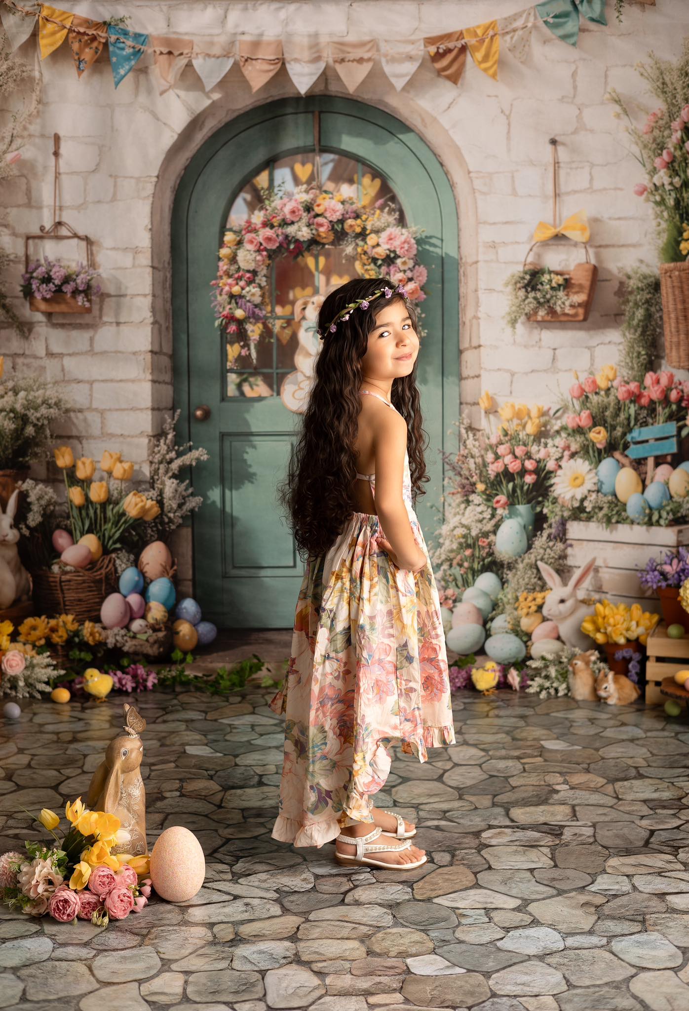 Kate Easter Bunny Flowers Door Backdrop Designed by Emetselch - Kate Backdrop AU