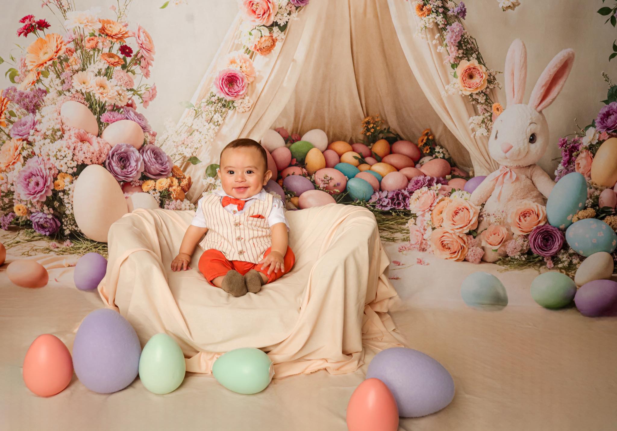 Kate Easter Bunny Floral Tent Colorful Backdrop Designed by Emetselch