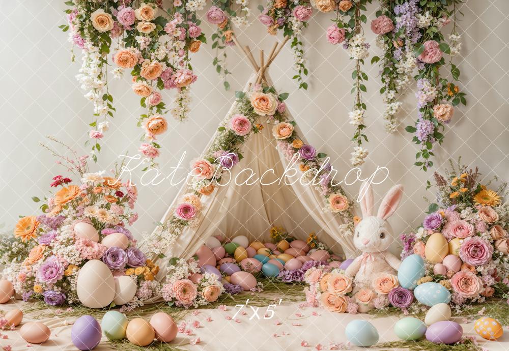 Kate Easter Bunny Floral Tent Colorful Backdrop Designed by Emetselch - Kate Backdrop AU