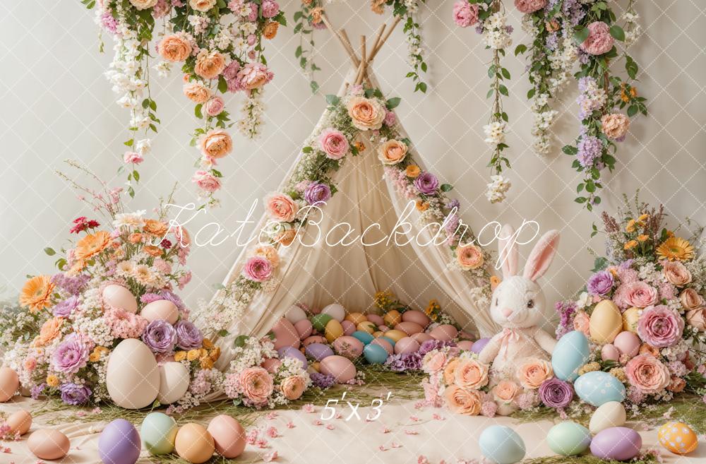 Kate Easter Bunny Floral Tent Colorful Backdrop Designed by Emetselch - Kate Backdrop AU