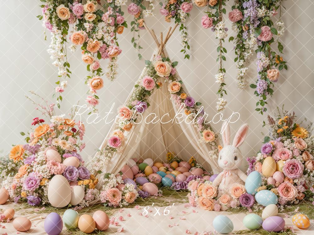 Kate Easter Bunny Floral Tent Colorful Backdrop Designed by Emetselch - Kate Backdrop AU