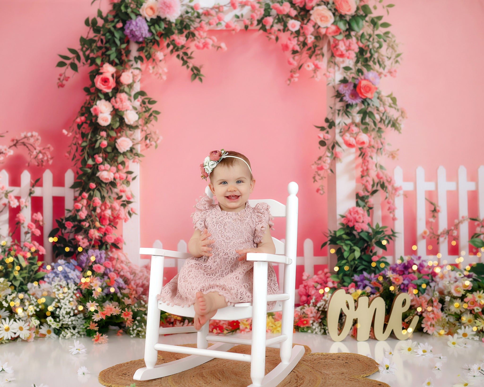 Kate Spring Flower Fence Pink Backdrop Designed by Emetselch