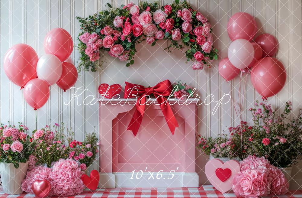 Kate Valentine's Day Roses Balloons Bow Backdrop Designed by Emetselch - Kate Backdrop AU