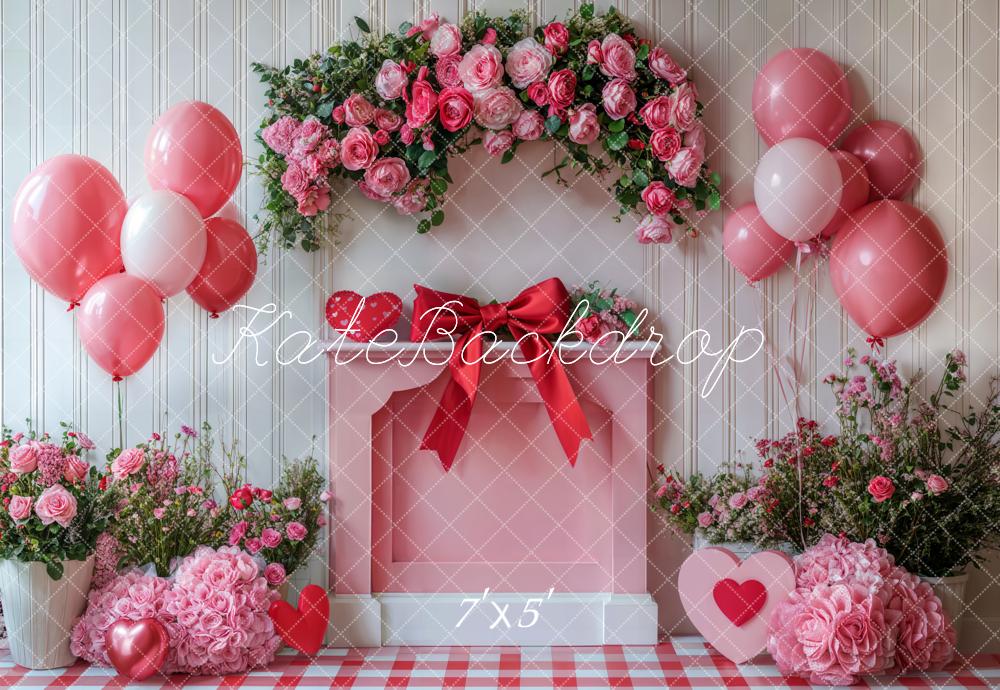 Kate Valentine's Day Roses Balloons Bow Backdrop Designed by Emetselch - Kate Backdrop AU
