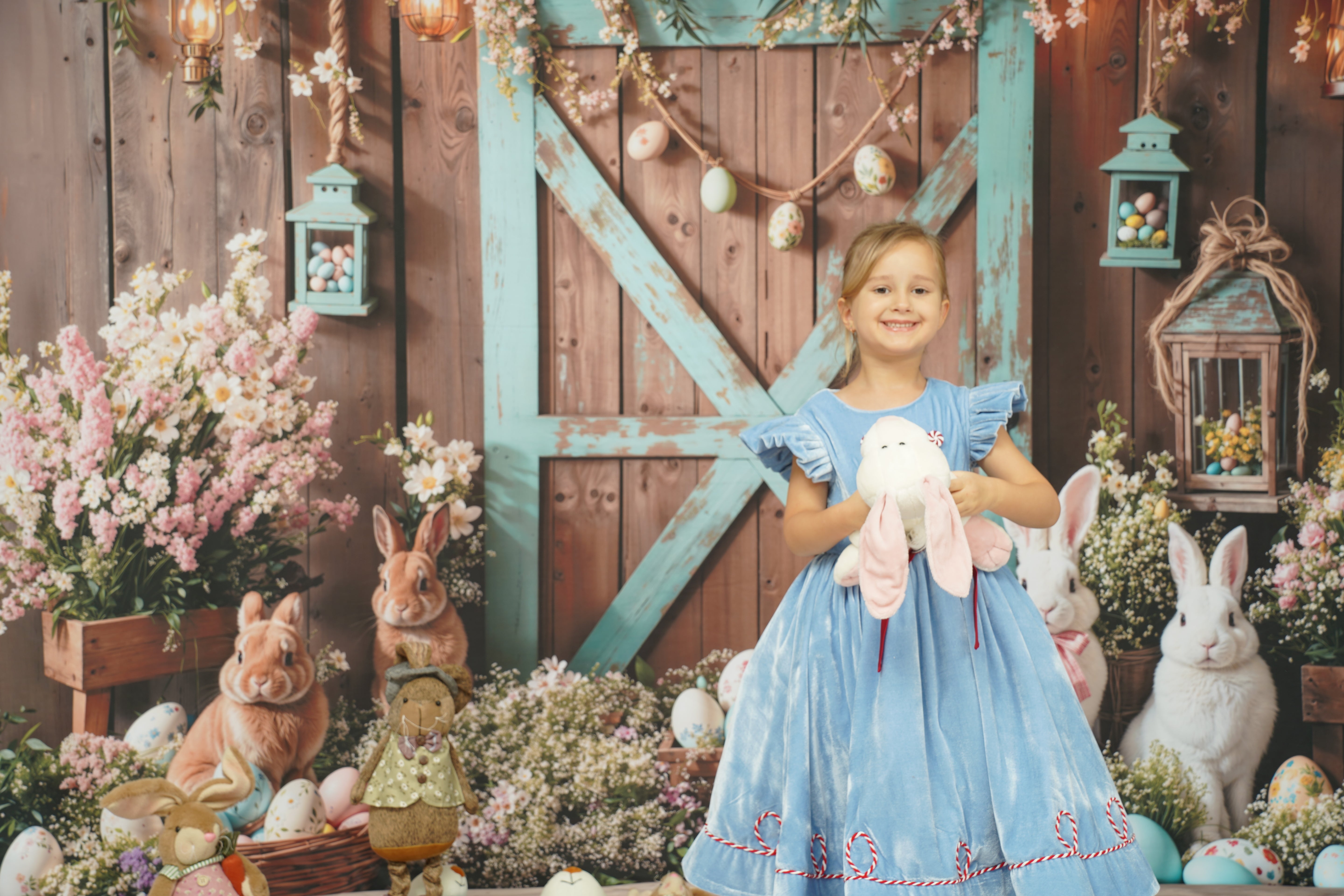 Kate Easter Bunny Barn Door Floral Backdrop Designed by Emetselch - Kate Backdrop AU