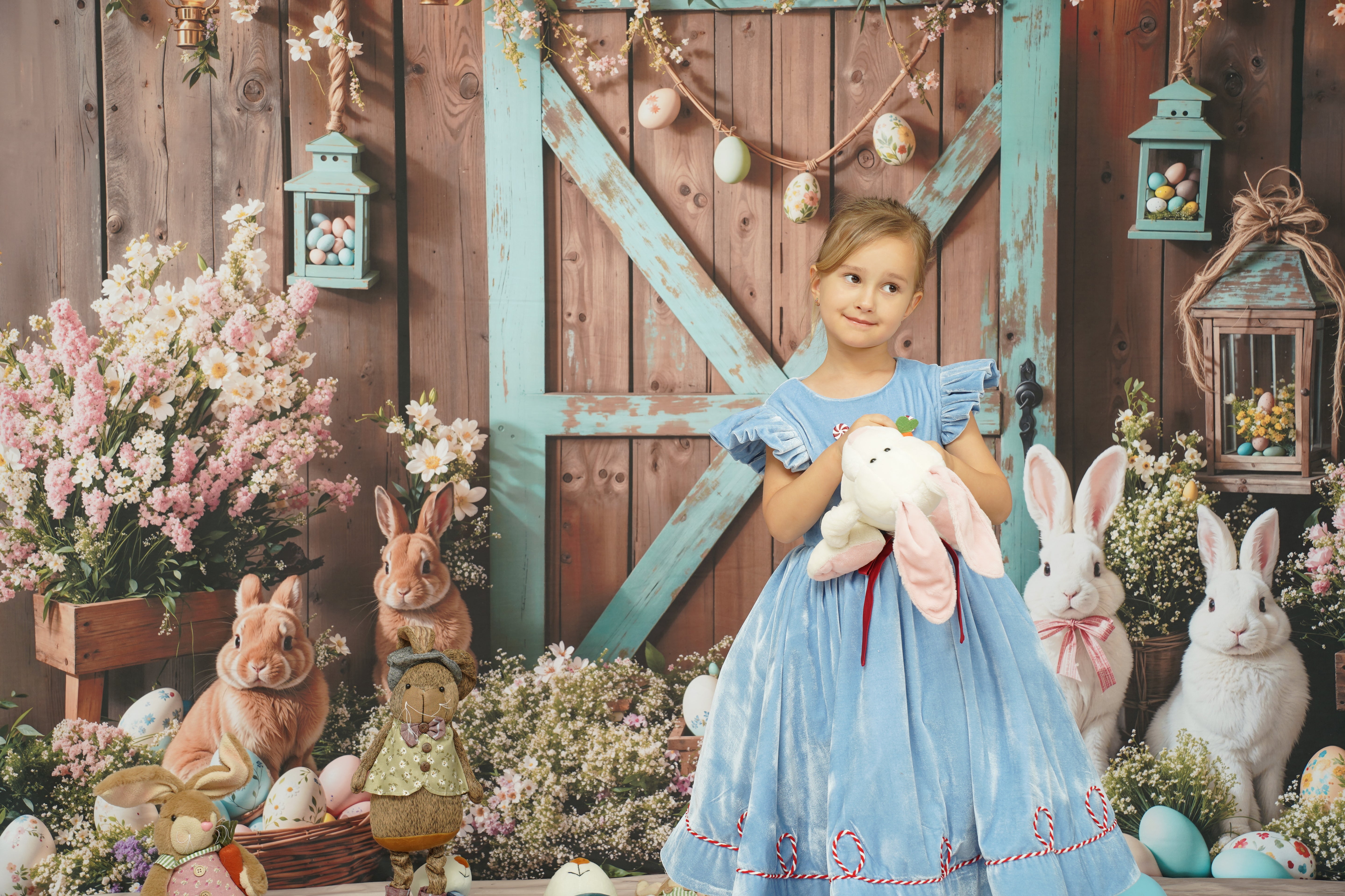 Kate Easter Bunny Barn Door Floral Backdrop Designed by Emetselch - Kate Backdrop AU