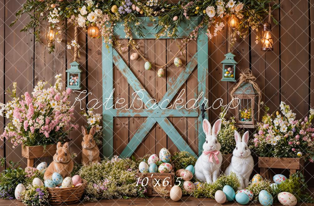 Kate Easter Bunny Barn Door Floral Backdrop Designed by Emetselch - Kate Backdrop AU