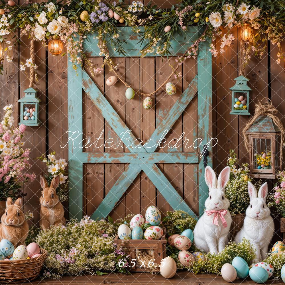 Kate Easter Bunny Barn Door Floral Backdrop Designed by Emetselch - Kate Backdrop AU