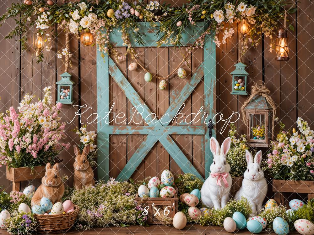 Kate Easter Bunny Barn Door Floral Backdrop Designed by Emetselch - Kate Backdrop AU
