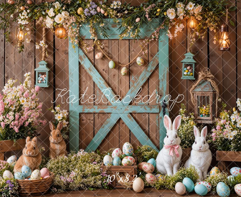 Kate Easter Bunny Barn Door Floral Backdrop Designed by Emetselch - Kate Backdrop AU