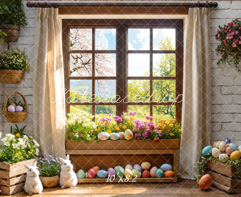 Kate Easter Bunny Floral Window Curtains Backdrop Designed by Emetselch