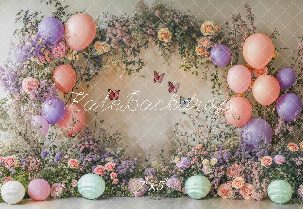 Kate Spring Cake Smash Backdrop Flower Arch Balloon Butterfly Designed by Emetselch - Kate Backdrop AU