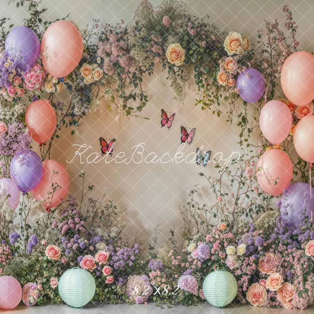Kate Spring Cake Smash Backdrop Flower Arch Balloon Butterfly Designed by Emetselch