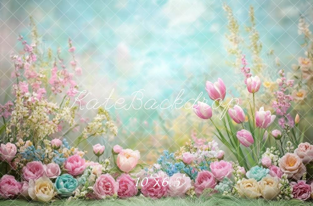 Kate Spring Floral Pastel Tulips Garden Backdrop Designed by Lidia Redekopp