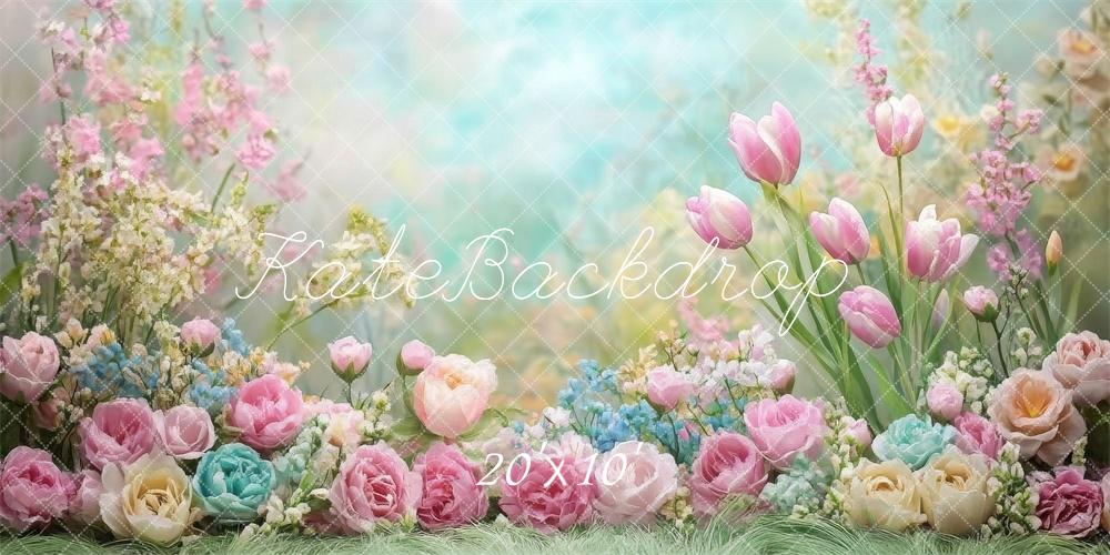 Kate Spring Floral Pastel Tulips Garden Backdrop Designed by Lidia Redekopp