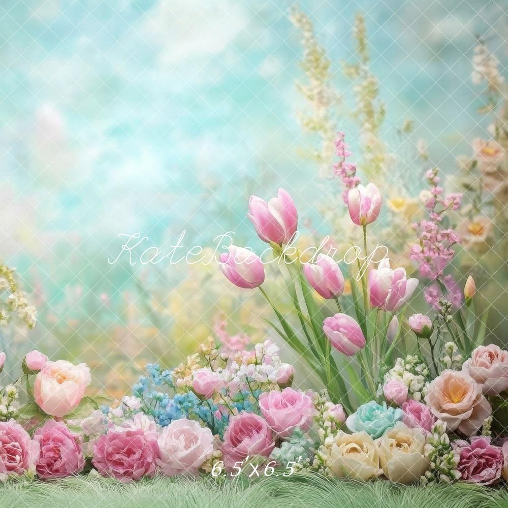 Kate Spring Floral Pastel Tulips Garden Backdrop Designed by Lidia Redekopp